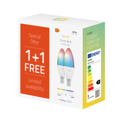 Hombli smarte Glühbirne, 4,5W, E14, RGB, CCT, 1+1 Promo Pack